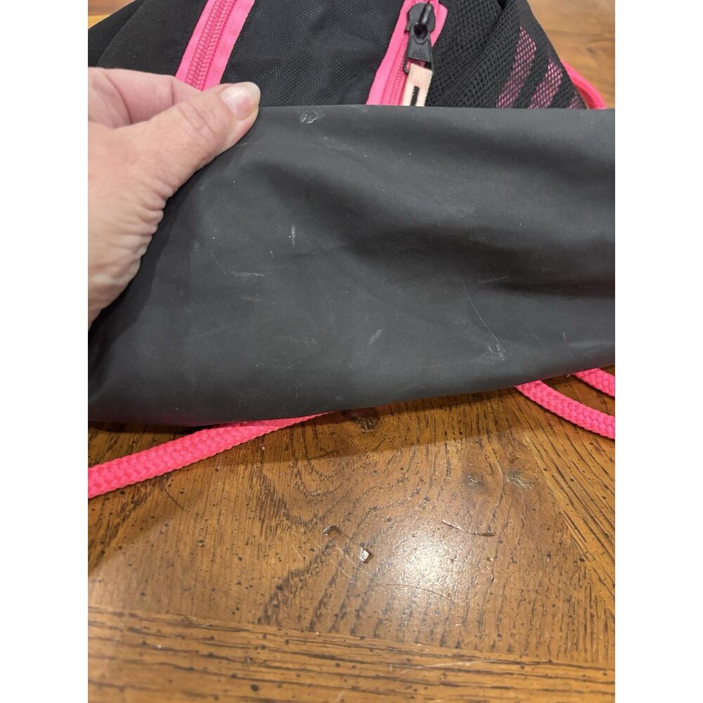 Adidas Black/Hot Pink Drawstring Gym Sack Backpack 15L 3 Pockets Zip Sporty - Picture 15 of 16
